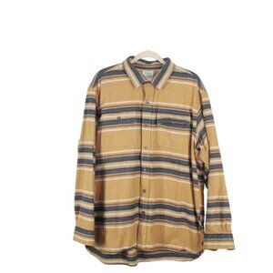 LL Bean Chamois Shirt Traditional Fit Stripe Cotton Brown Blue Size XL
